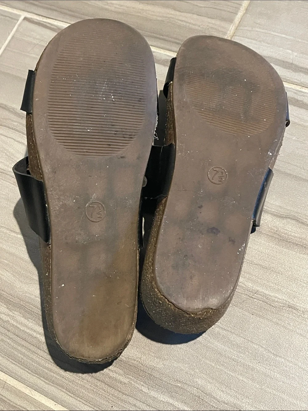 Universal Thread Black Double-Strap Slide Sandals with Tan Footbed